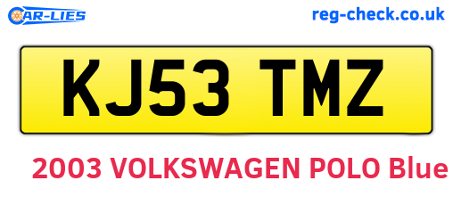 KJ53TMZ are the vehicle registration plates.