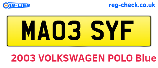 MA03SYF are the vehicle registration plates.