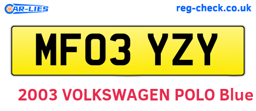 MF03YZY are the vehicle registration plates.