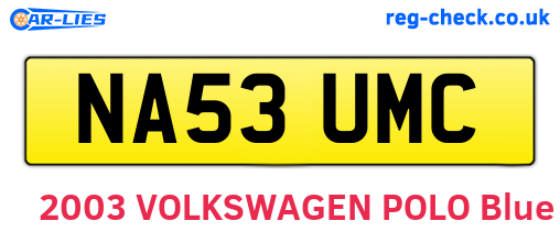 NA53UMC are the vehicle registration plates.