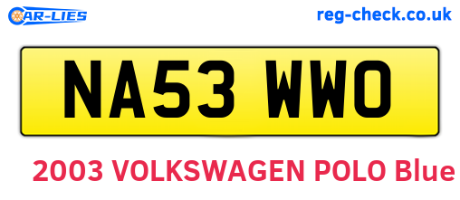 NA53WWO are the vehicle registration plates.