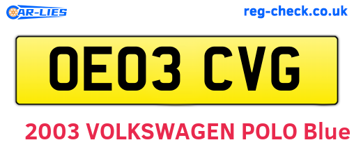 OE03CVG are the vehicle registration plates.