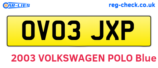 OV03JXP are the vehicle registration plates.