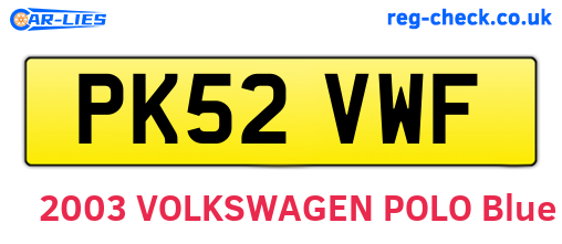 PK52VWF are the vehicle registration plates.