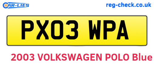 PX03WPA are the vehicle registration plates.