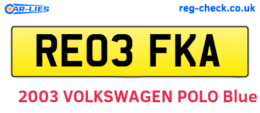RE03FKA are the vehicle registration plates.