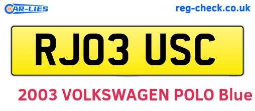 RJ03USC are the vehicle registration plates.