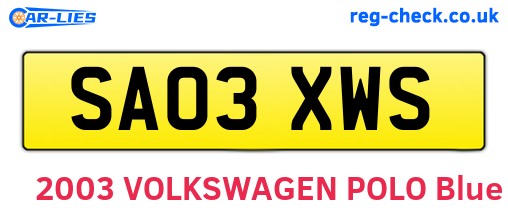 SA03XWS are the vehicle registration plates.