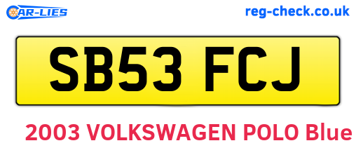 SB53FCJ are the vehicle registration plates.