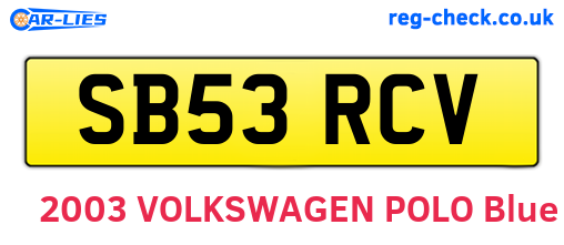 SB53RCV are the vehicle registration plates.