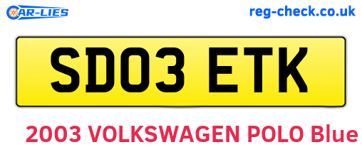 SD03ETK are the vehicle registration plates.