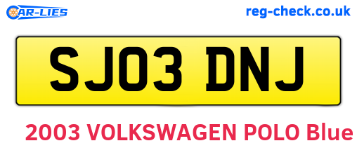 SJ03DNJ are the vehicle registration plates.