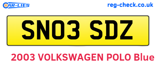 SN03SDZ are the vehicle registration plates.