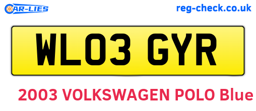 WL03GYR are the vehicle registration plates.
