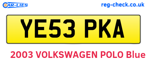 YE53PKA are the vehicle registration plates.