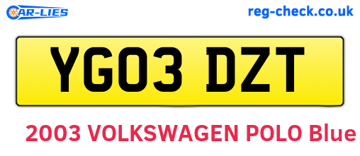 YG03DZT are the vehicle registration plates.