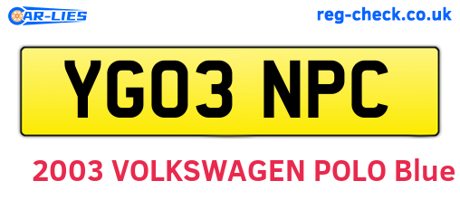 YG03NPC are the vehicle registration plates.