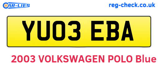 YU03EBA are the vehicle registration plates.
