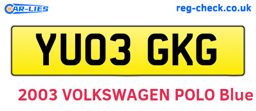 YU03GKG are the vehicle registration plates.