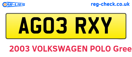 AG03RXY are the vehicle registration plates.