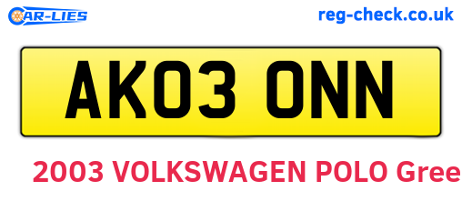 AK03ONN are the vehicle registration plates.