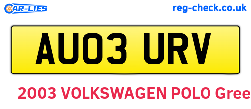 AU03URV are the vehicle registration plates.