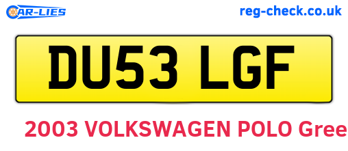 DU53LGF are the vehicle registration plates.