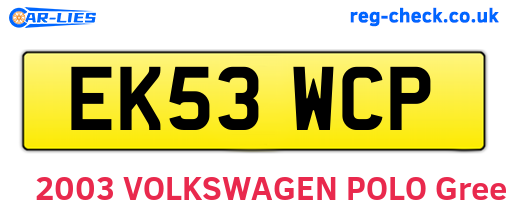 EK53WCP are the vehicle registration plates.