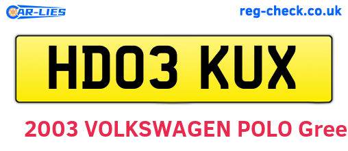 HD03KUX are the vehicle registration plates.