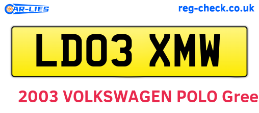 LD03XMW are the vehicle registration plates.