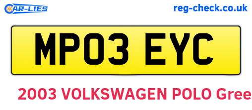 MP03EYC are the vehicle registration plates.