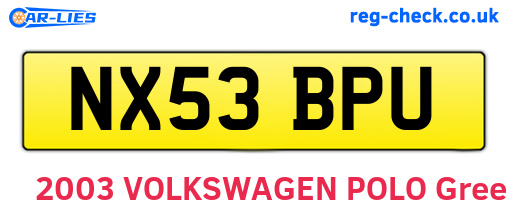 NX53BPU are the vehicle registration plates.