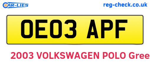 OE03APF are the vehicle registration plates.