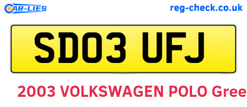 SD03UFJ are the vehicle registration plates.