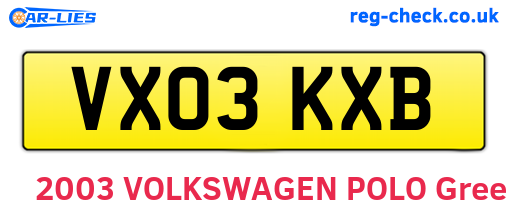 VX03KXB are the vehicle registration plates.