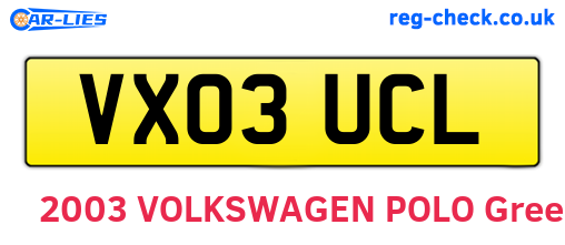 VX03UCL are the vehicle registration plates.