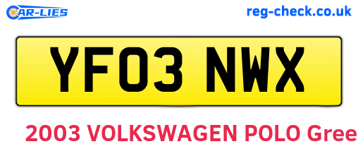 YF03NWX are the vehicle registration plates.
