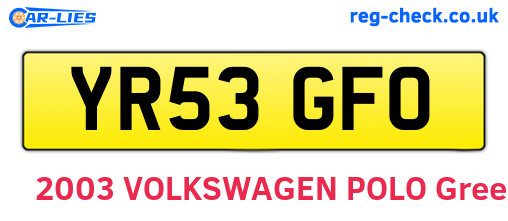 YR53GFO are the vehicle registration plates.