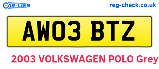AW03BTZ are the vehicle registration plates.