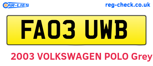 FA03UWB are the vehicle registration plates.