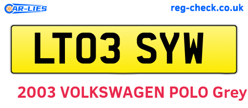 LT03SYW are the vehicle registration plates.