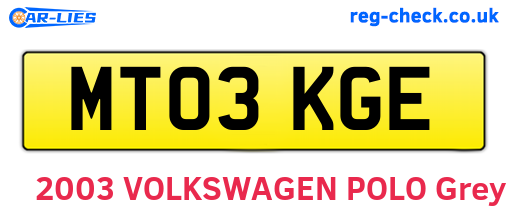 MT03KGE are the vehicle registration plates.