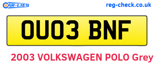 OU03BNF are the vehicle registration plates.