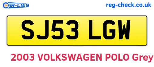 SJ53LGW are the vehicle registration plates.