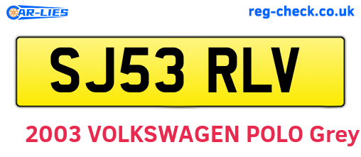 SJ53RLV are the vehicle registration plates.