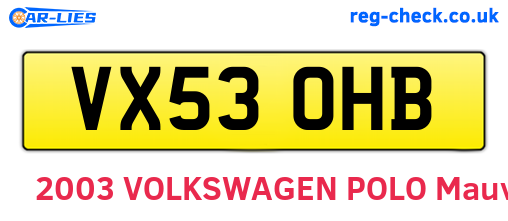 VX53OHB are the vehicle registration plates.