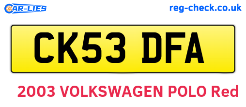 CK53DFA are the vehicle registration plates.