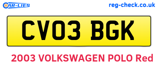 CV03BGK are the vehicle registration plates.