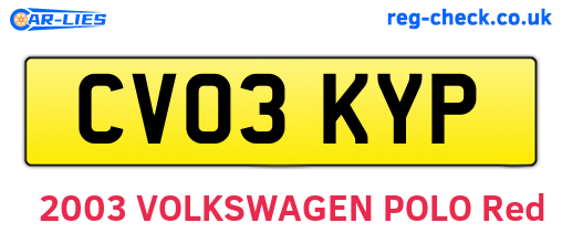 CV03KYP are the vehicle registration plates.