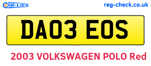 DA03EOS are the vehicle registration plates.